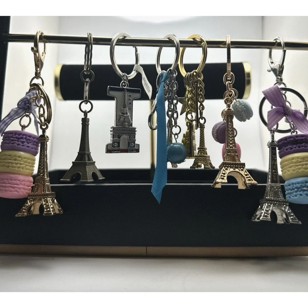 Paris Eiffel Tower Lot of‎ 7 Keychain / Purse Charm Macaron Charm France Travel